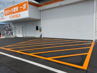 愛知県　一宮市　店舗駐車場　新設ライン工事